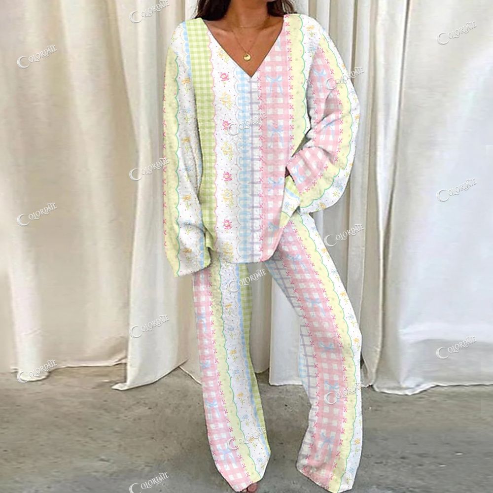 Loungewear Patchwork Romance Set For Women