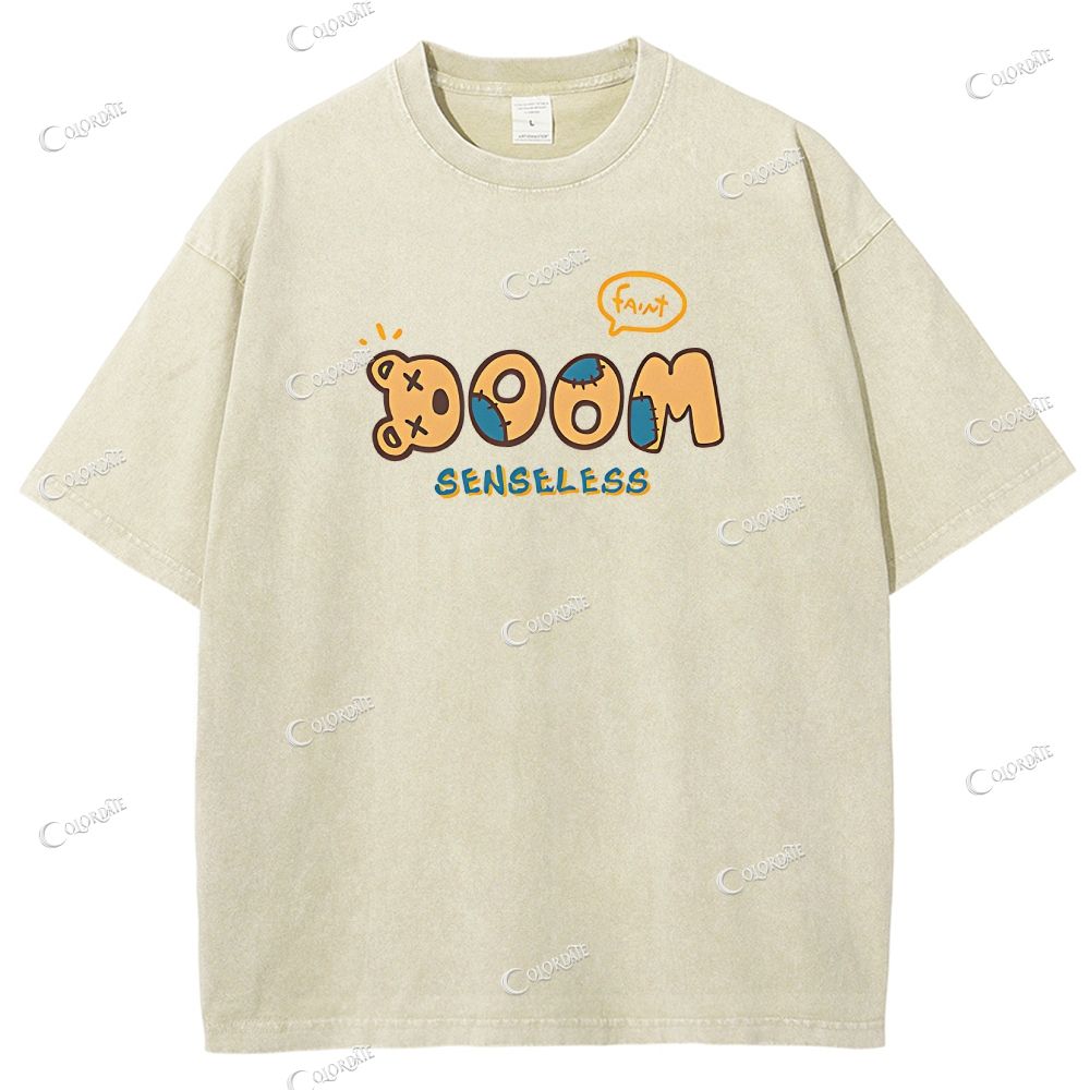 Unisex Bear Printed Washed Tee