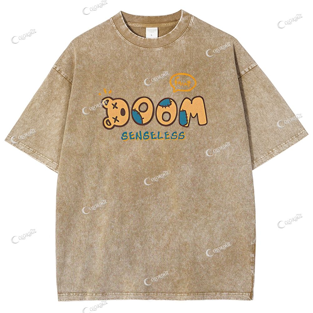 Unisex Bear Printed Washed Tee