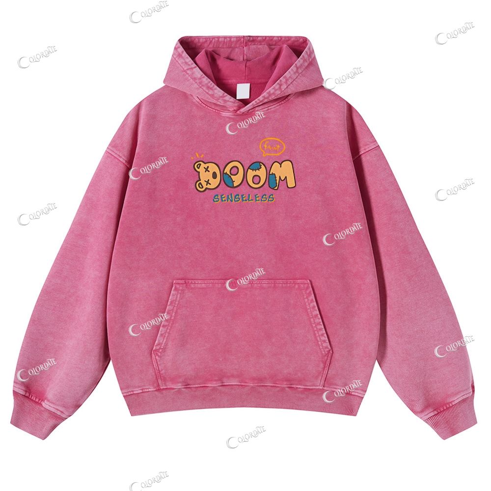 Bear Print Casual Washed Hoodie