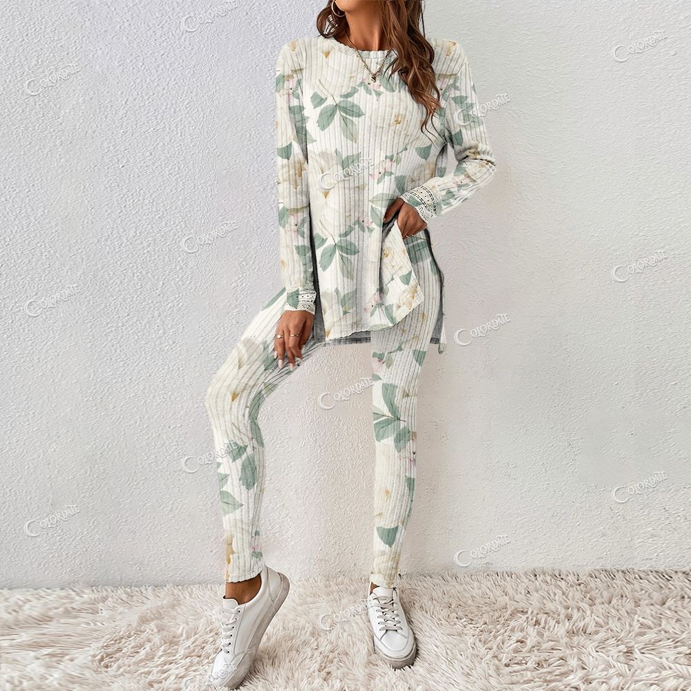 Colordate Women's Flower Print Long Sleeve Suit