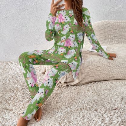 Colordate Women's Cute Cat Print Long Sleeve Suit