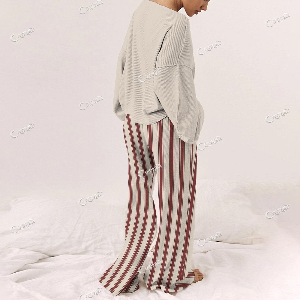 Colordate Women's Christmas Tree Print Long Sleeve Pajama Set