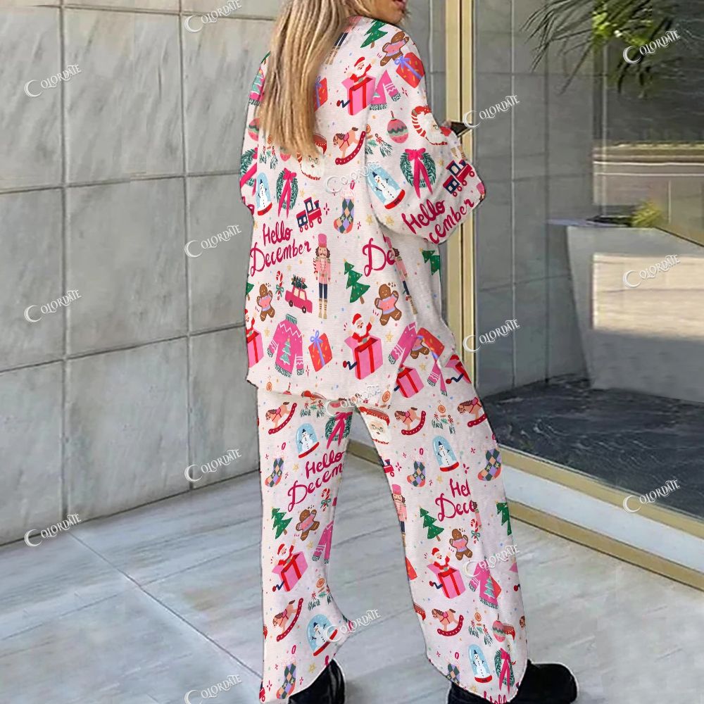 Colordate Christmas Pattern Print Loungewear Set For Women