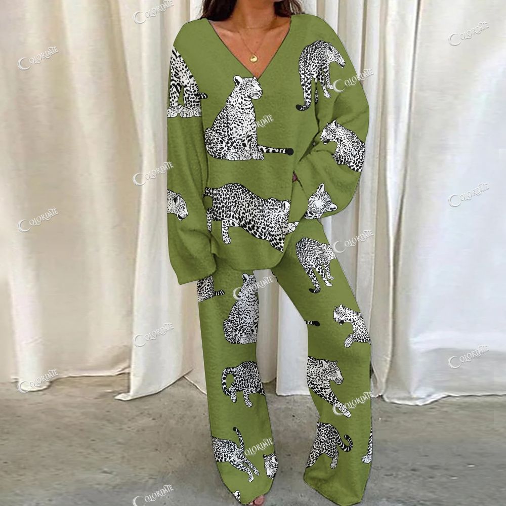 Colordate Leopard Print Loungewear Set For Women