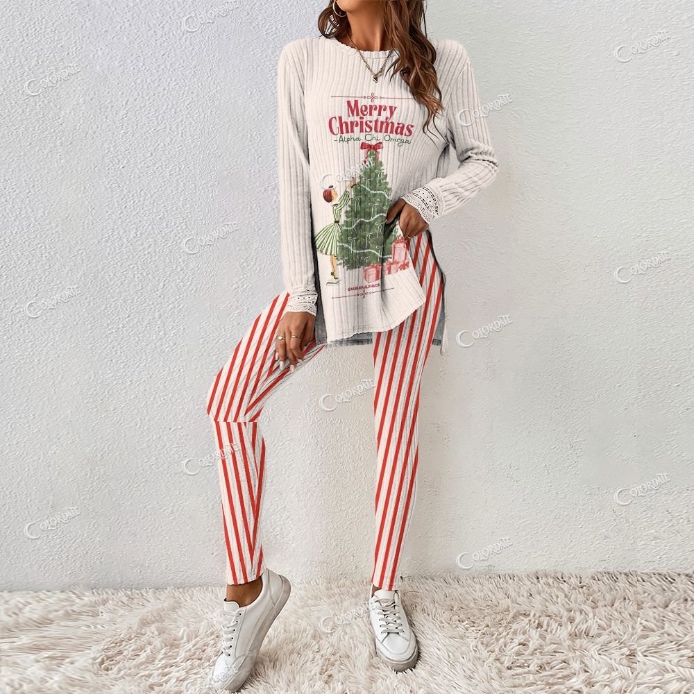 Colordate Women's Christmas Tree Print Long Sleeve Suit