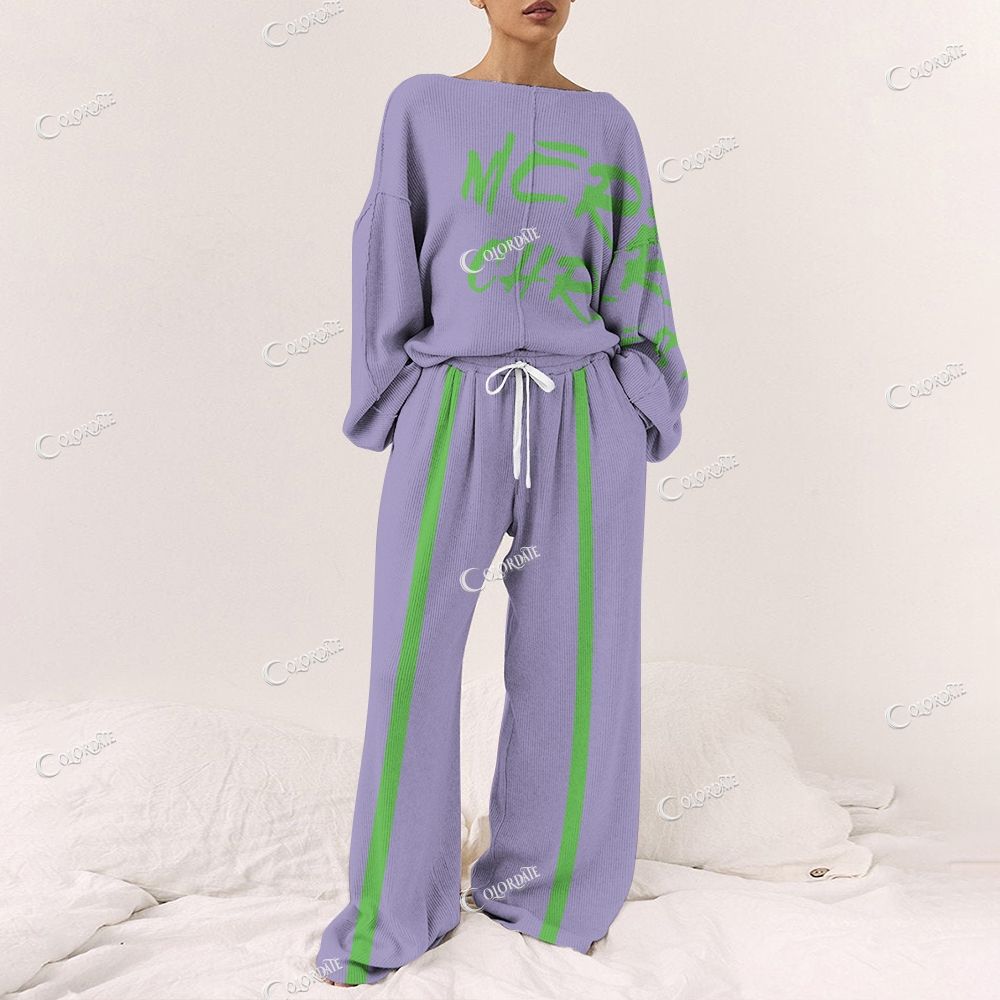 Colordate Women's Merry Christmas Print Long Sleeve Pajama Set