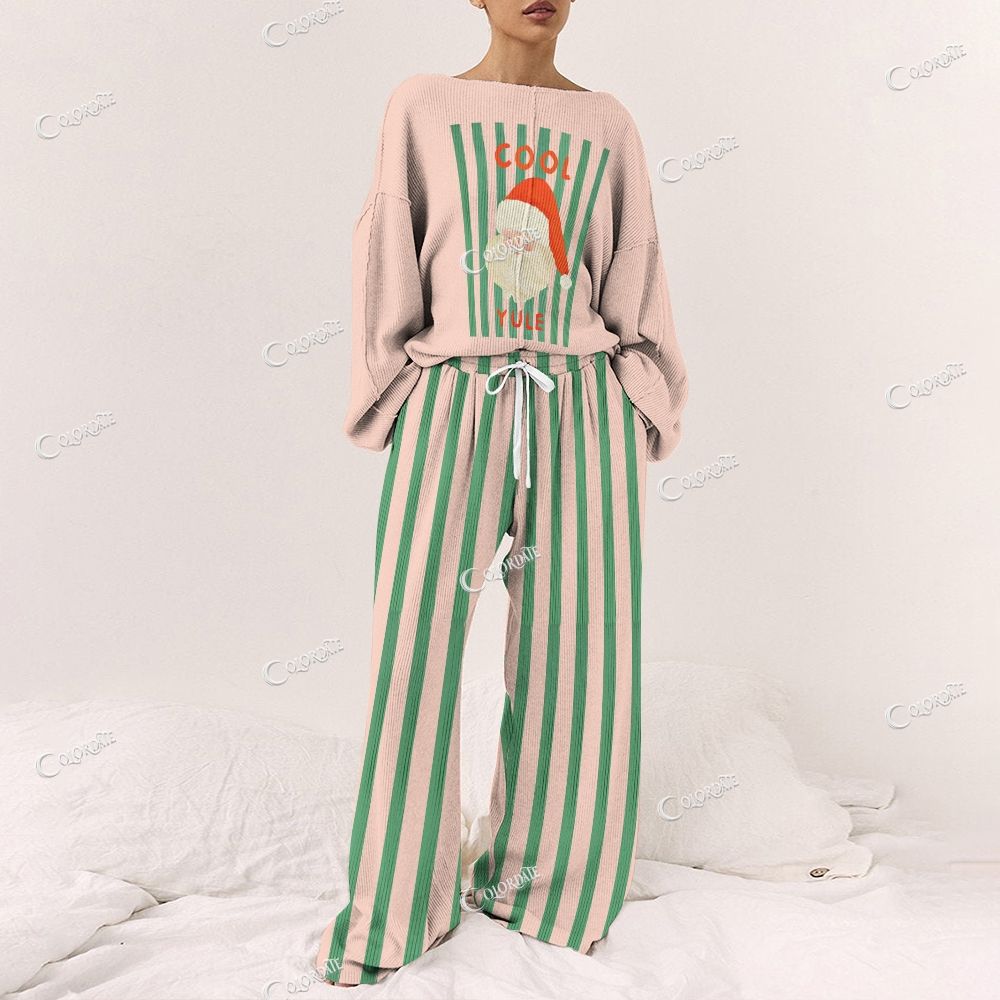 Colordate Women's Santa Claus Print Long Sleeve Pajama Set