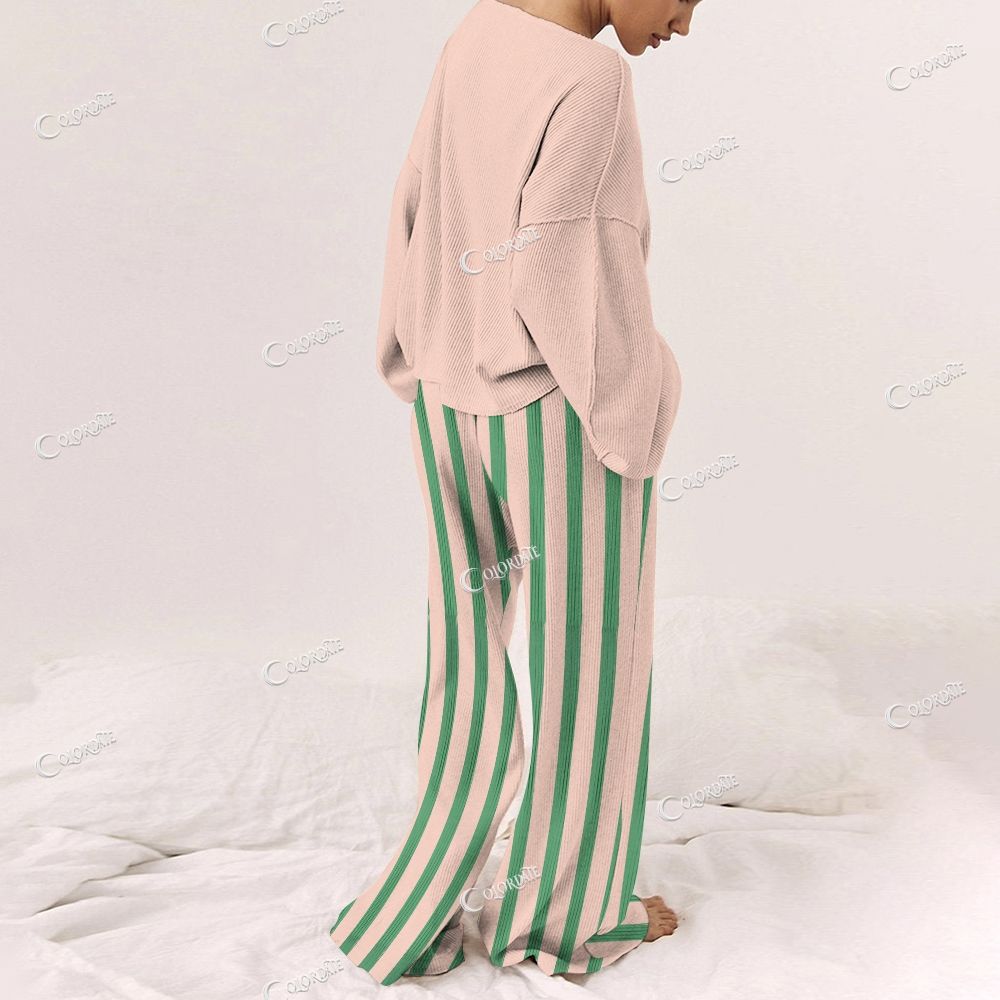 Colordate Women's Santa Claus Print Long Sleeve Pajama Set