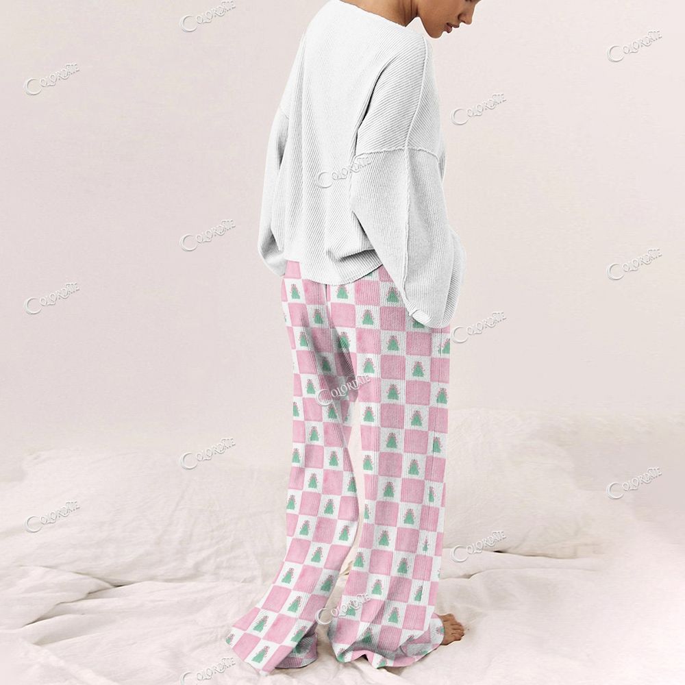 Colordate Women's Santa Claus Print Long Sleeve Pajama Set
