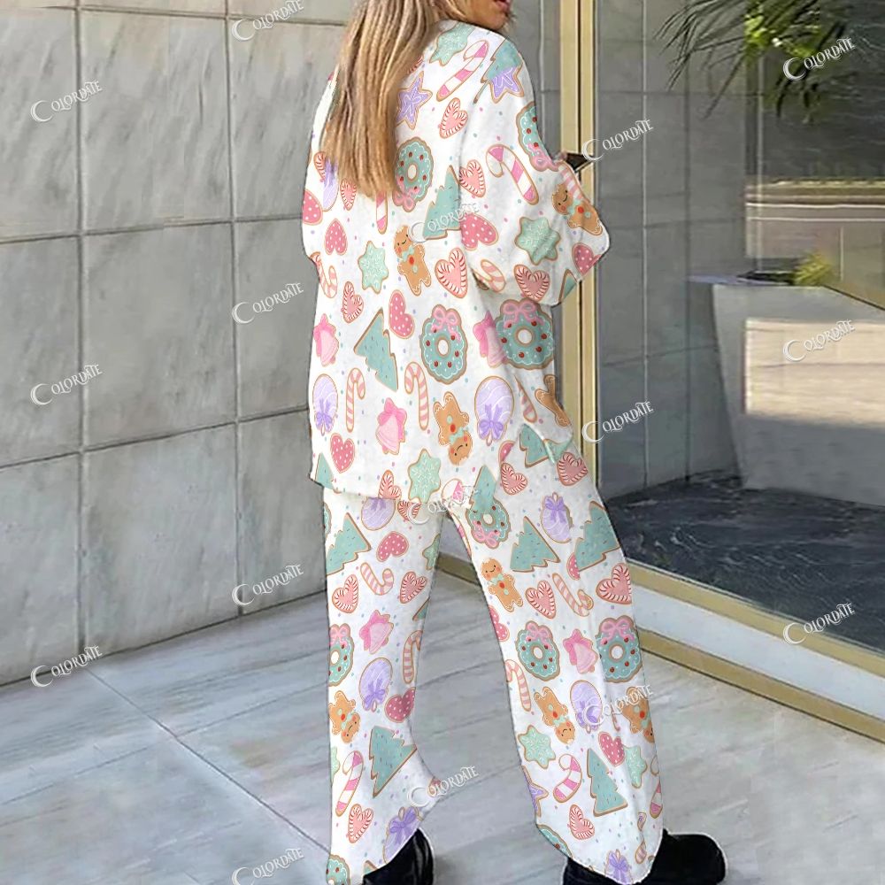 Colordate Christmas Cookie Print Loungewear Set For Women