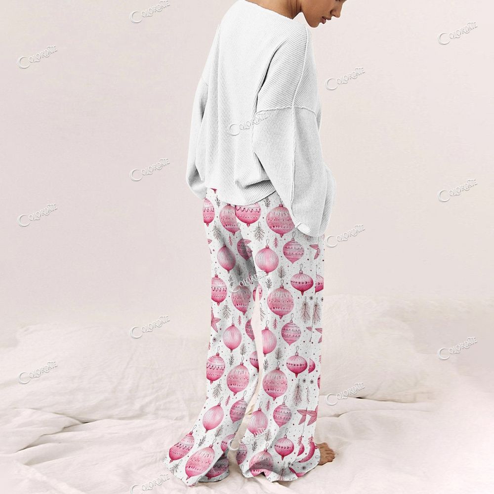 Colordate Women's Christmas Ball Print Long Sleeve Pajama Set