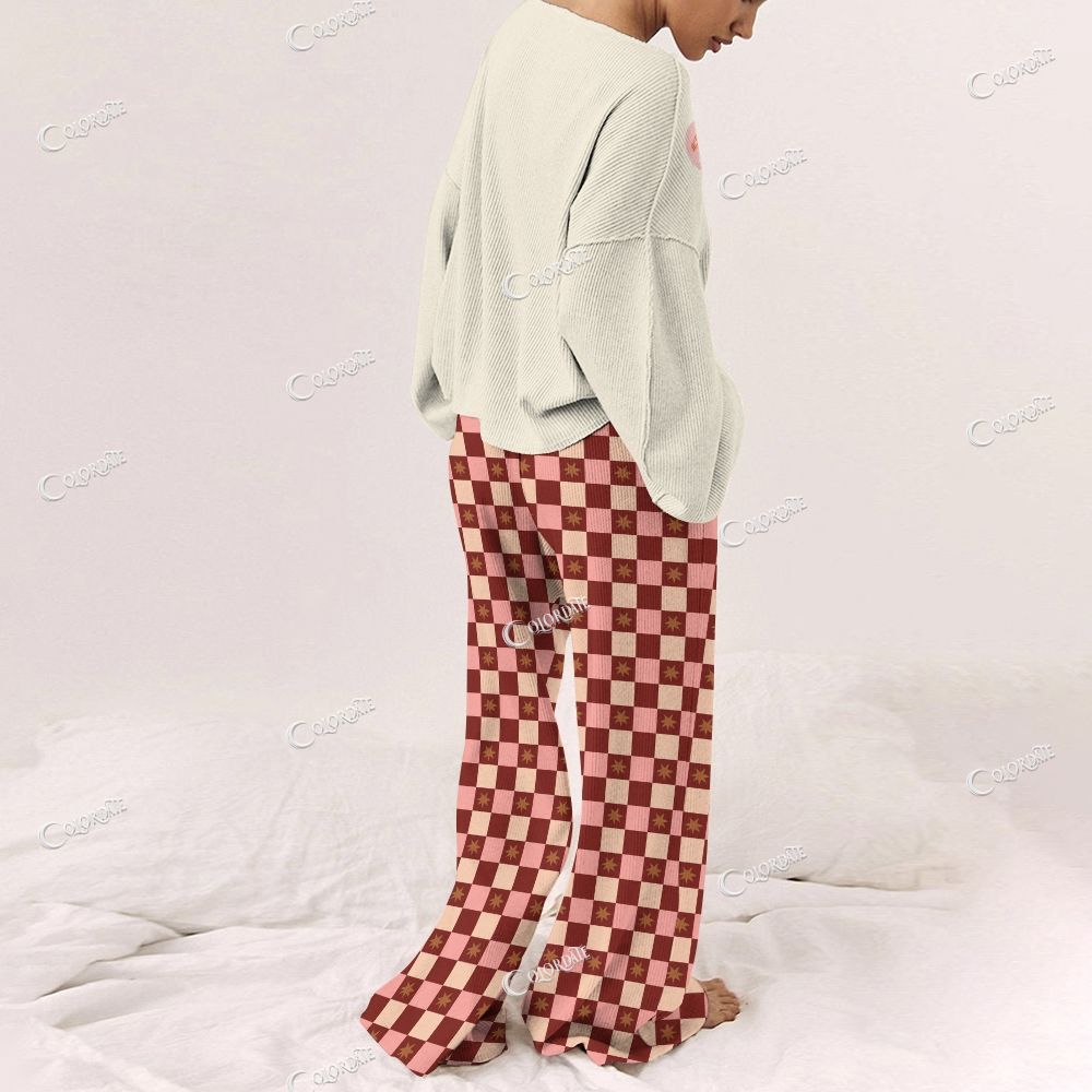Colordate Women's Bow Print Long Sleeve Pajama Set