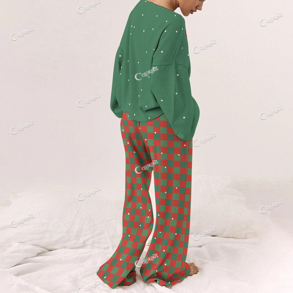 Colordate Women's Merry Christmas Print Long Sleeve Pajama Set