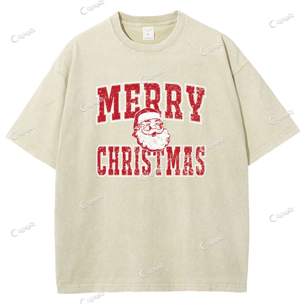 Unisex Merry Christmas Printed Washed Tee