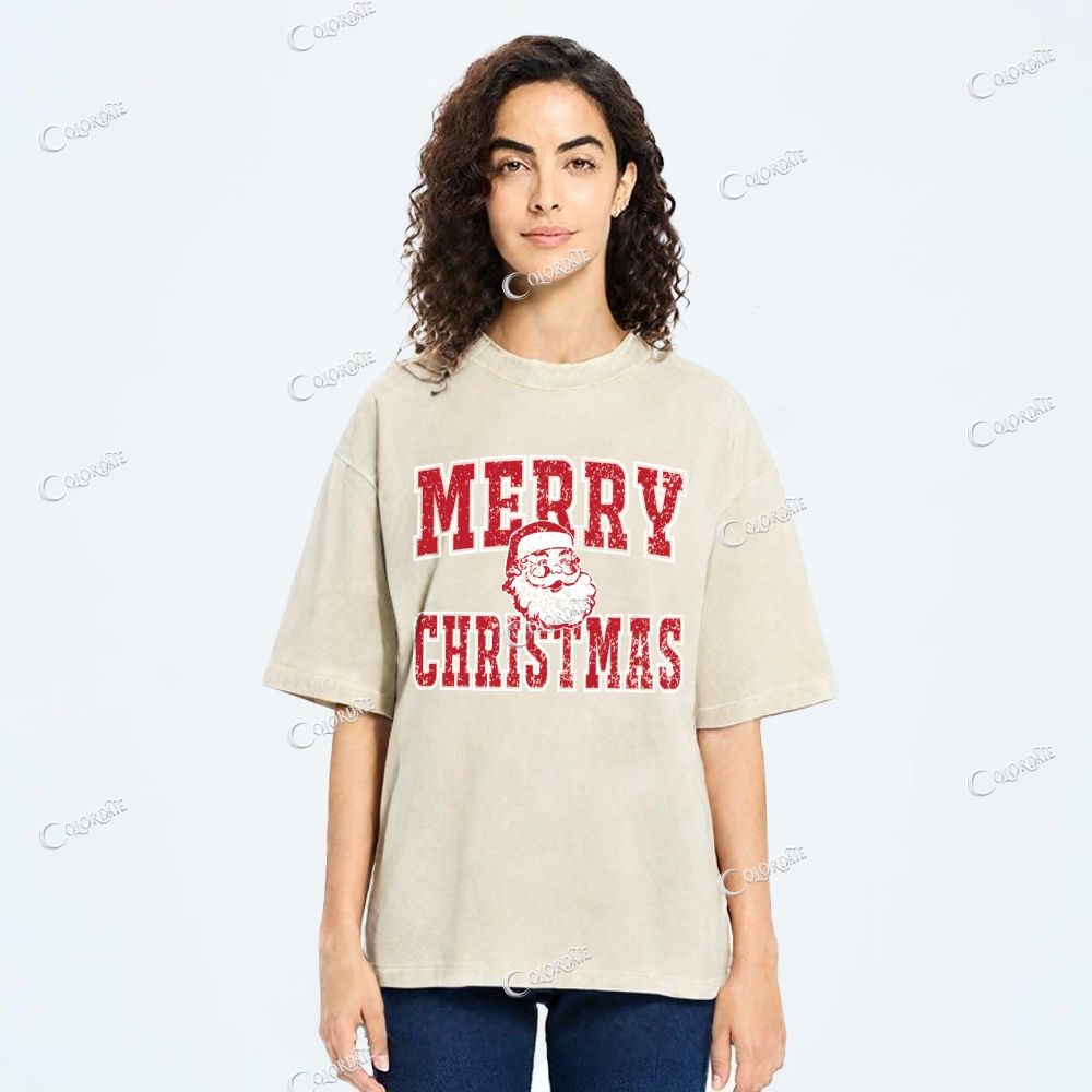 Unisex Merry Christmas Printed Washed Tee