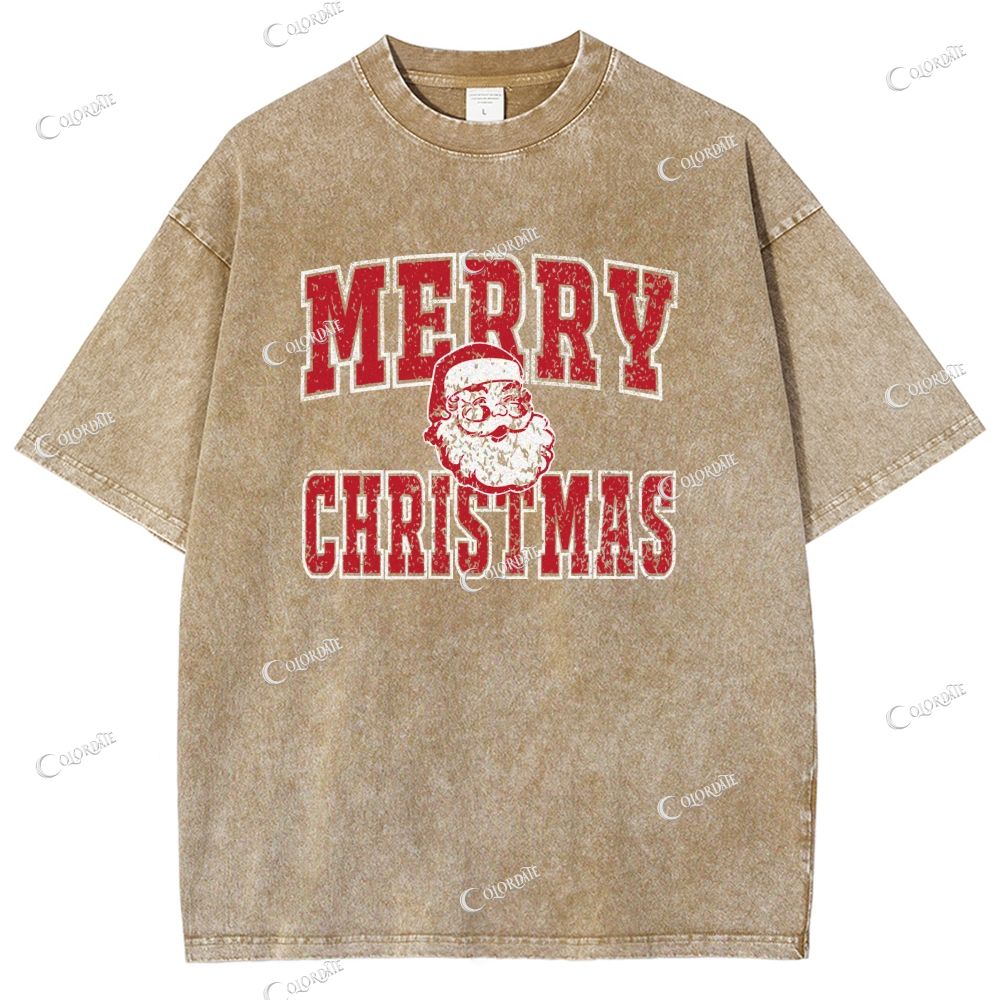 Unisex Merry Christmas Printed Washed Tee