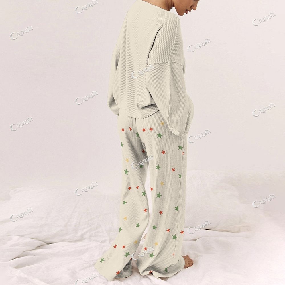 Colordate Women's Joy To The World Print Long Sleeve Pajama Set