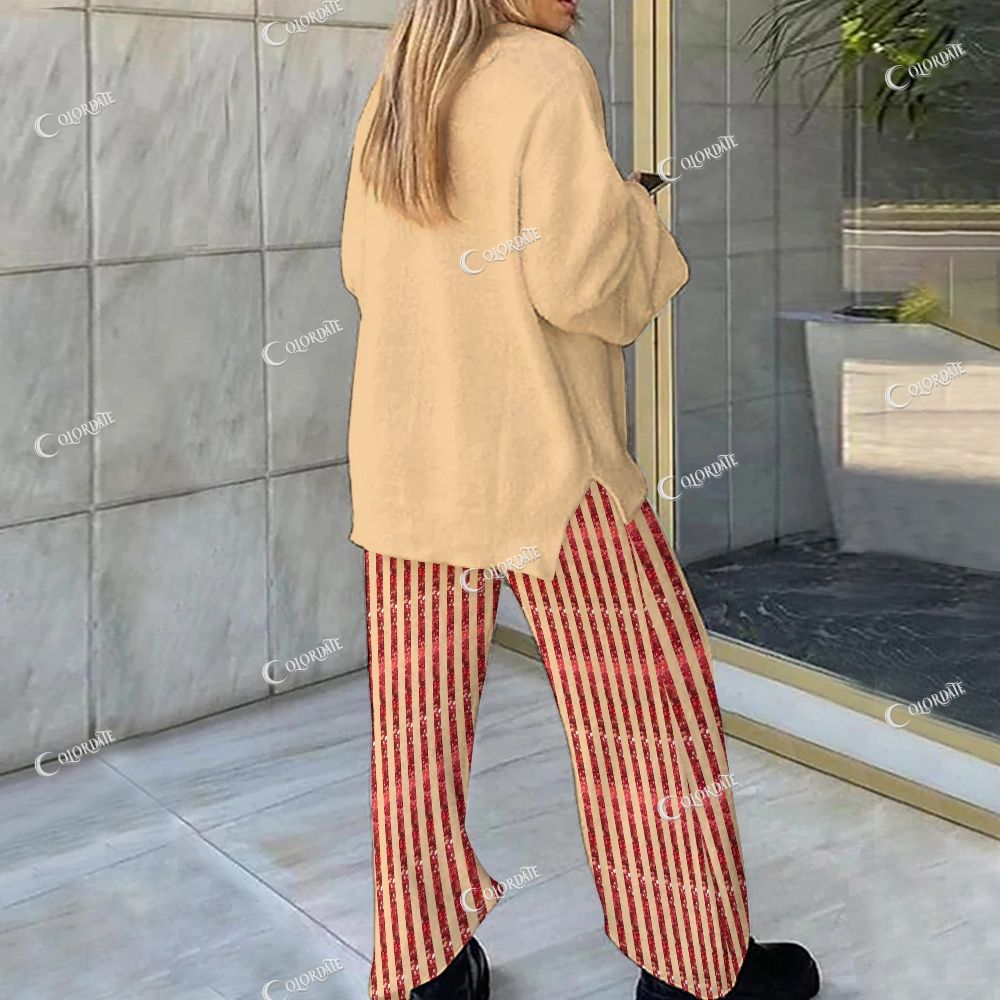 Colordate Merry Christmas Print Loungewear Set For Women