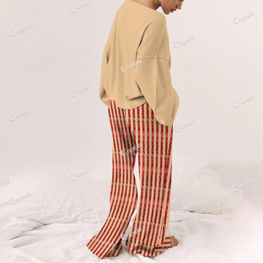 Colordate Women's Merry Christmas Print Long Sleeve Pajama Set