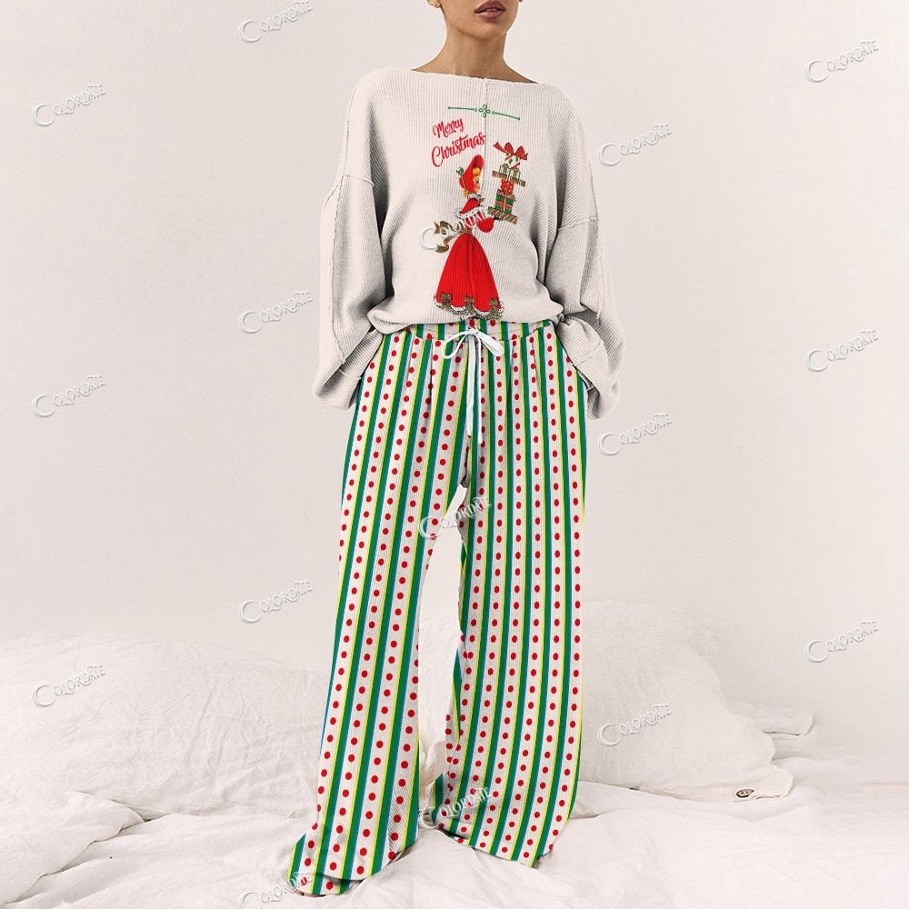 Colordate Women's Christmas Girl Print Long Sleeve Pajama Set