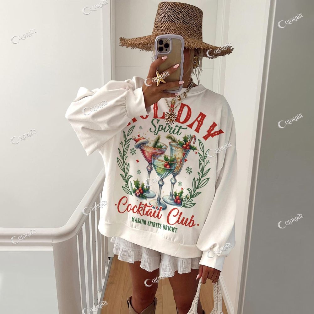 Colordate Women's Holiday Spirit Print Casual Crew Neck Sweatshirt