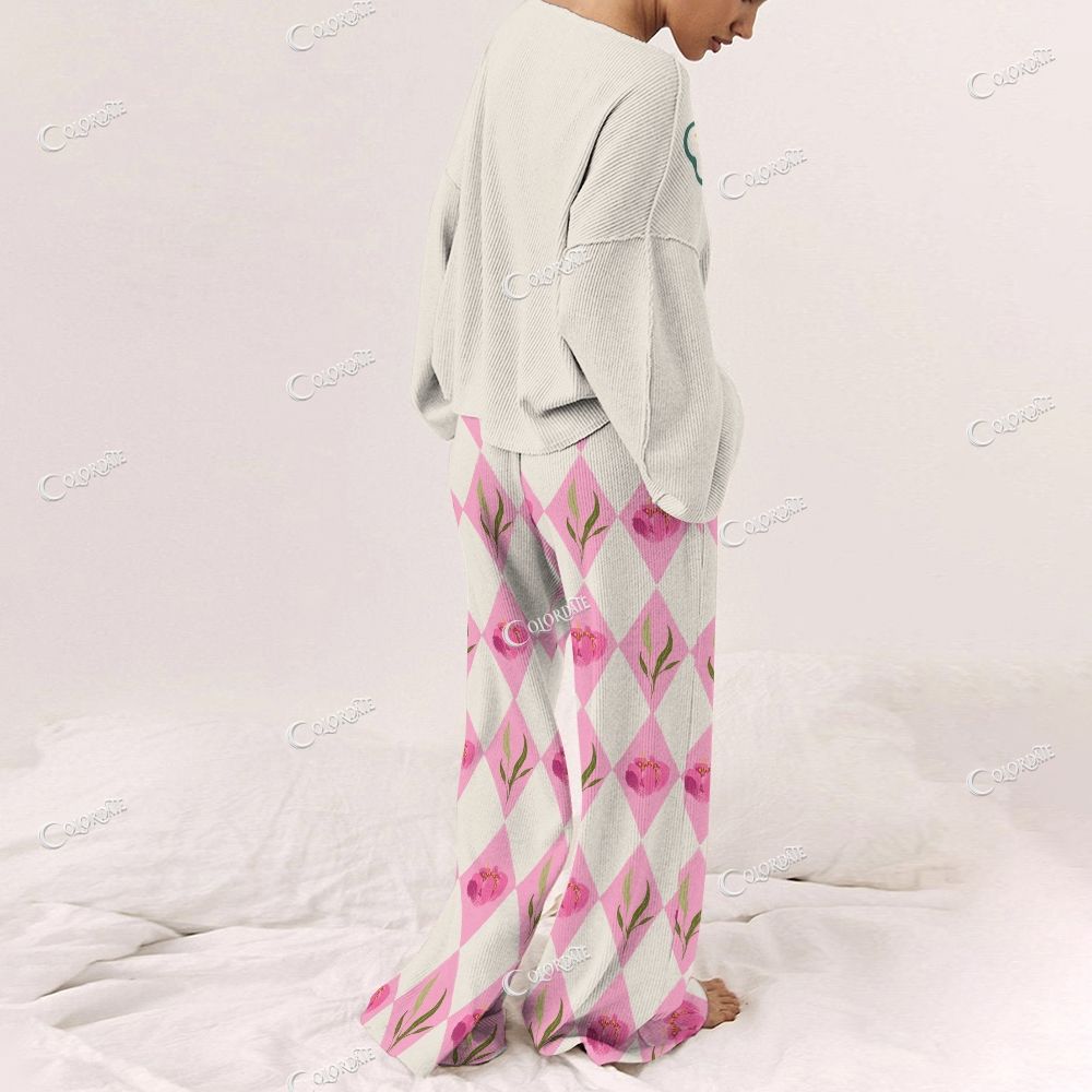 Colordate Women's Flower Print Long Sleeve Pajama Set