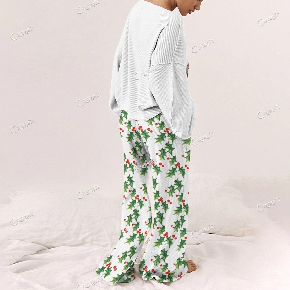 Colordate Women's Santa Claus Print Long Sleeve Pajama Set