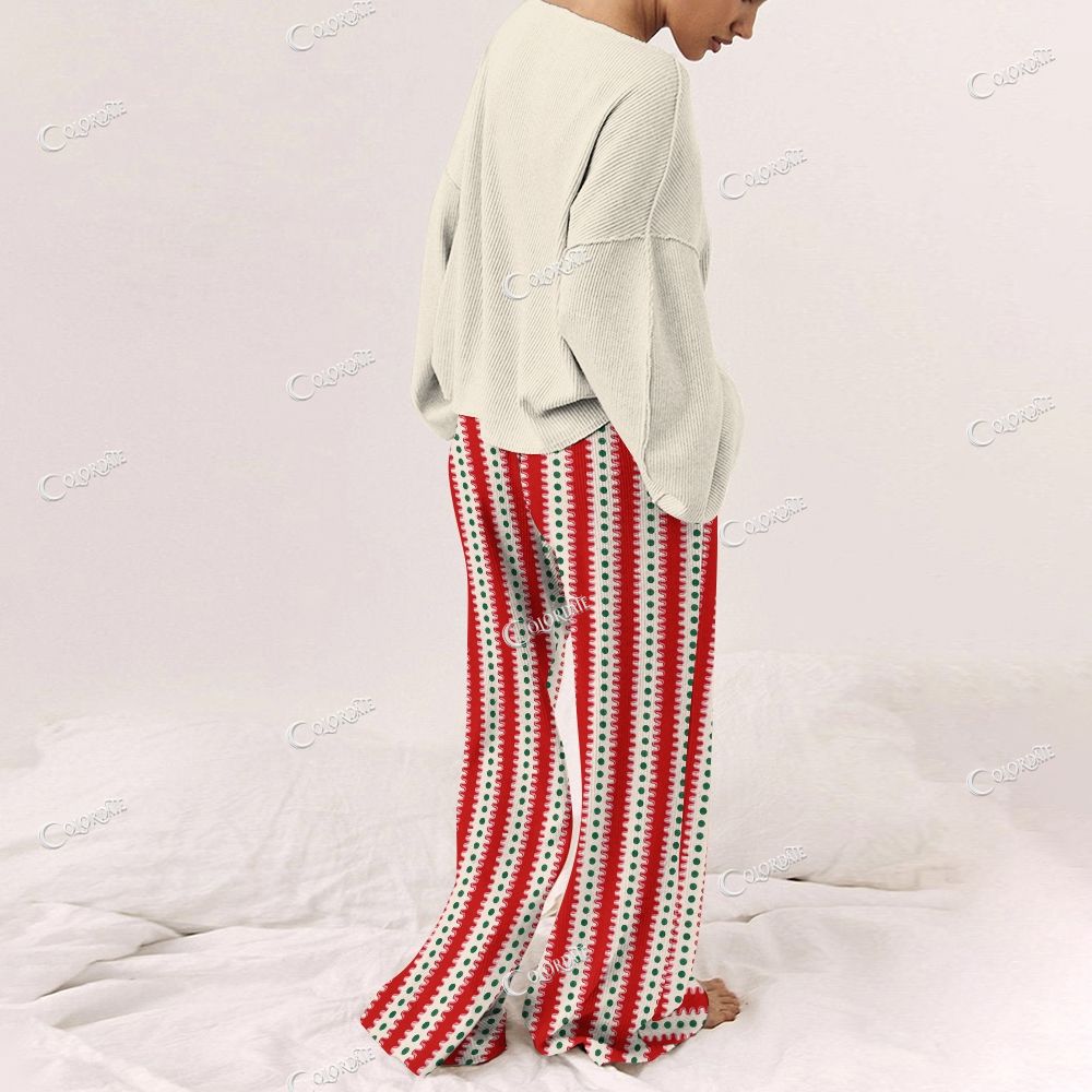 Colordate Women's Christmas Tree Print Long Sleeve Pajama Set