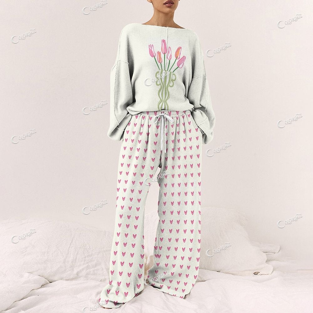 Colordate Women's Tulip Print Long Sleeve Pajama Set