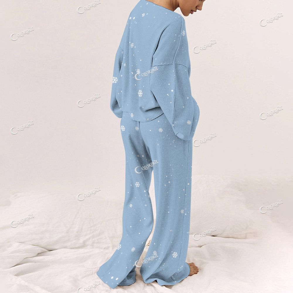 Colordate Women's Santa Claus Print Long Sleeve Pajama Set