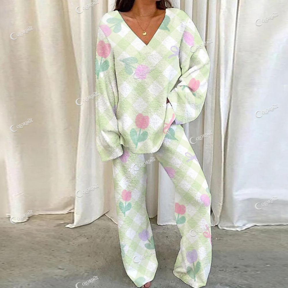 Colordate Tulip Print Loungewear Set For Women
