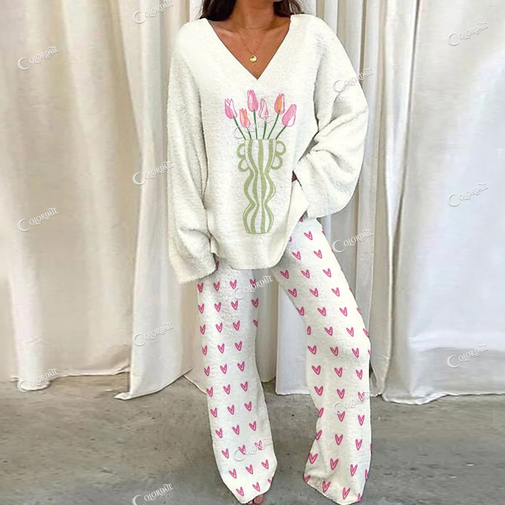 Colordate Tulip Print Loungewear Set For Women