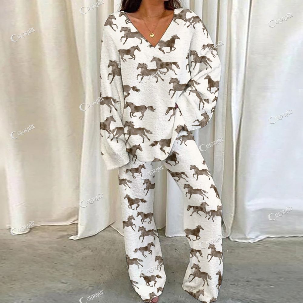 Colordate Horse Print Loungewear Set For Women