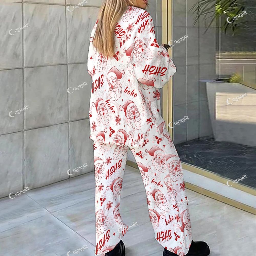 Colordate Santa Claus Print Loungewear Set For Women
