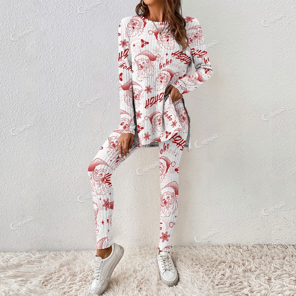 Colordate Women's Santa Claus Print Long Sleeve Suit