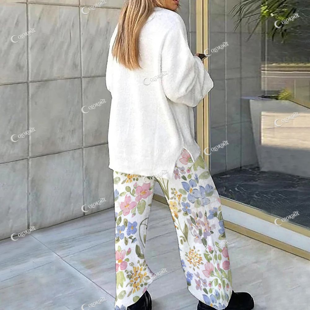 White Butterfly & Multi-Floral Loungewear Set For Women
