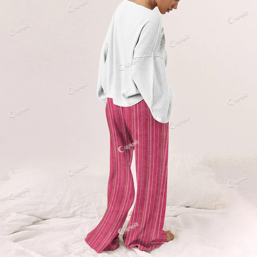 Colordate Women's Christmas Patterns Print Long Sleeve Pajama Set