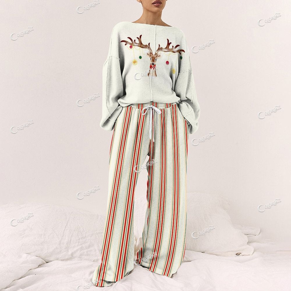 Colordate Women's Elk Print Long Sleeve Pajama Set