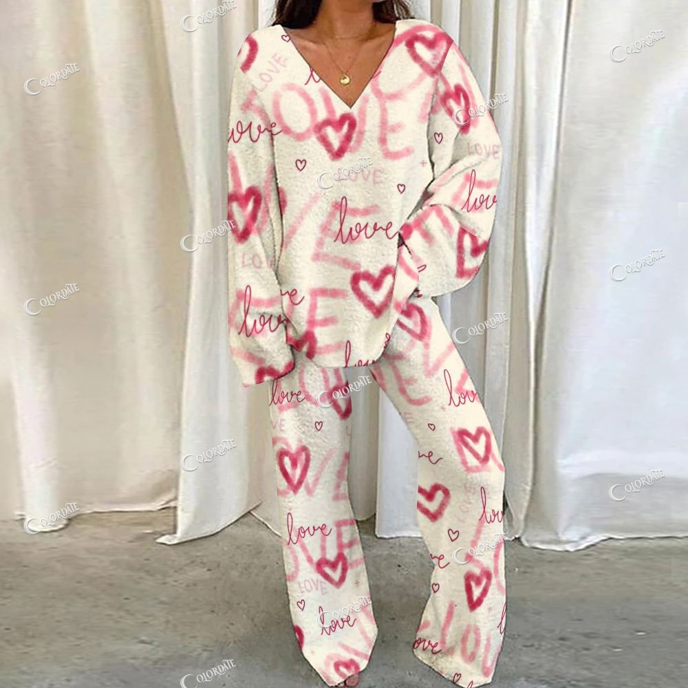 Colordate Love Print Loungewear Set For Women