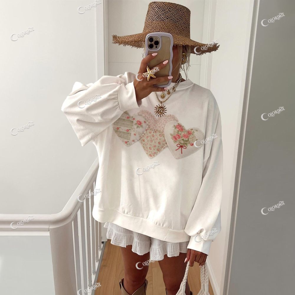 Women's Patchwork Hearts Casual Crew Neck Sweatshirt