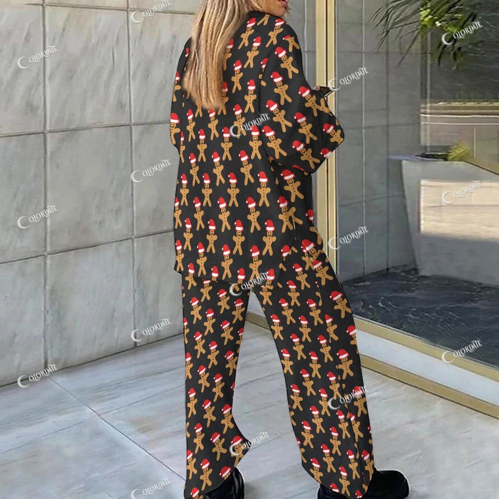 Colordate Gingerbread Man Print Loungewear Set For Women