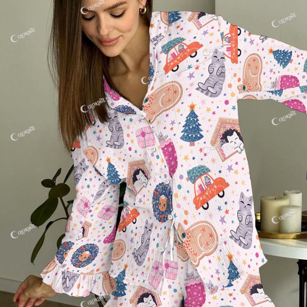 Colordate Women's Cat Vintage Printed Suit
