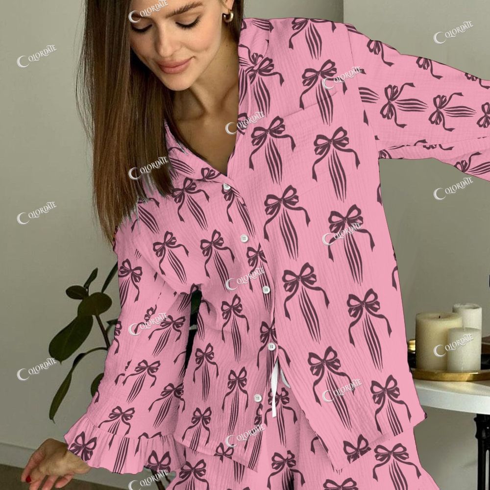 Colordate Women's Bow Vintage Printed Suit