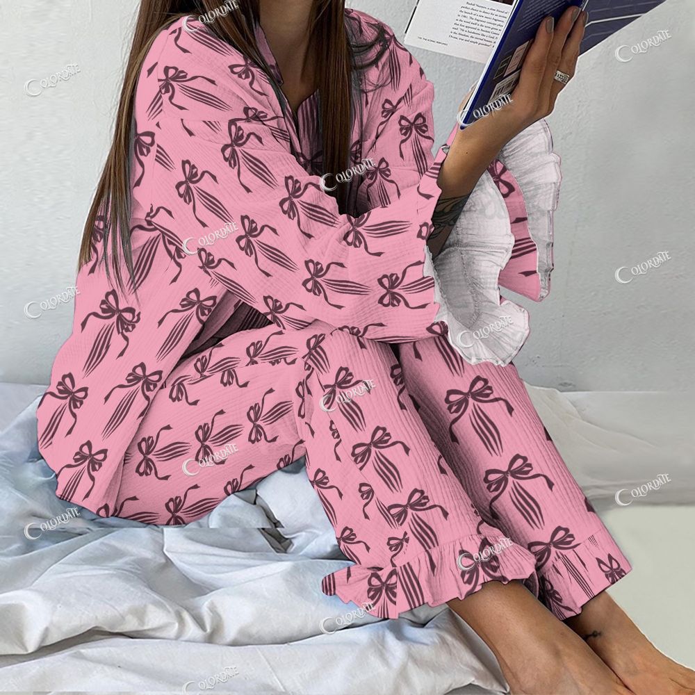 Colordate Women's Bow Vintage Printed Suit