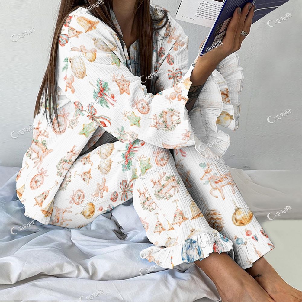 Colordate Women's Christmas Patterns Vintage Printed Suit