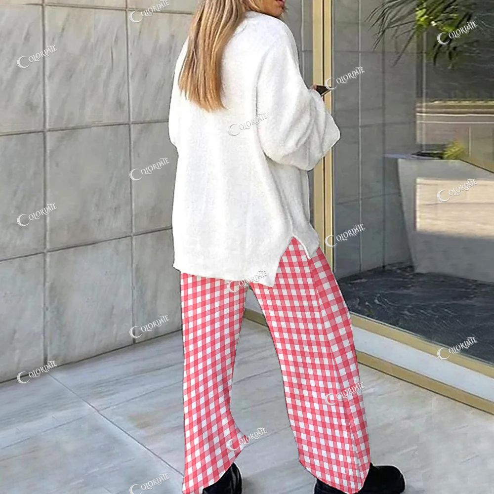 Colordate Checkered Bow Print Loungewear Set For Women