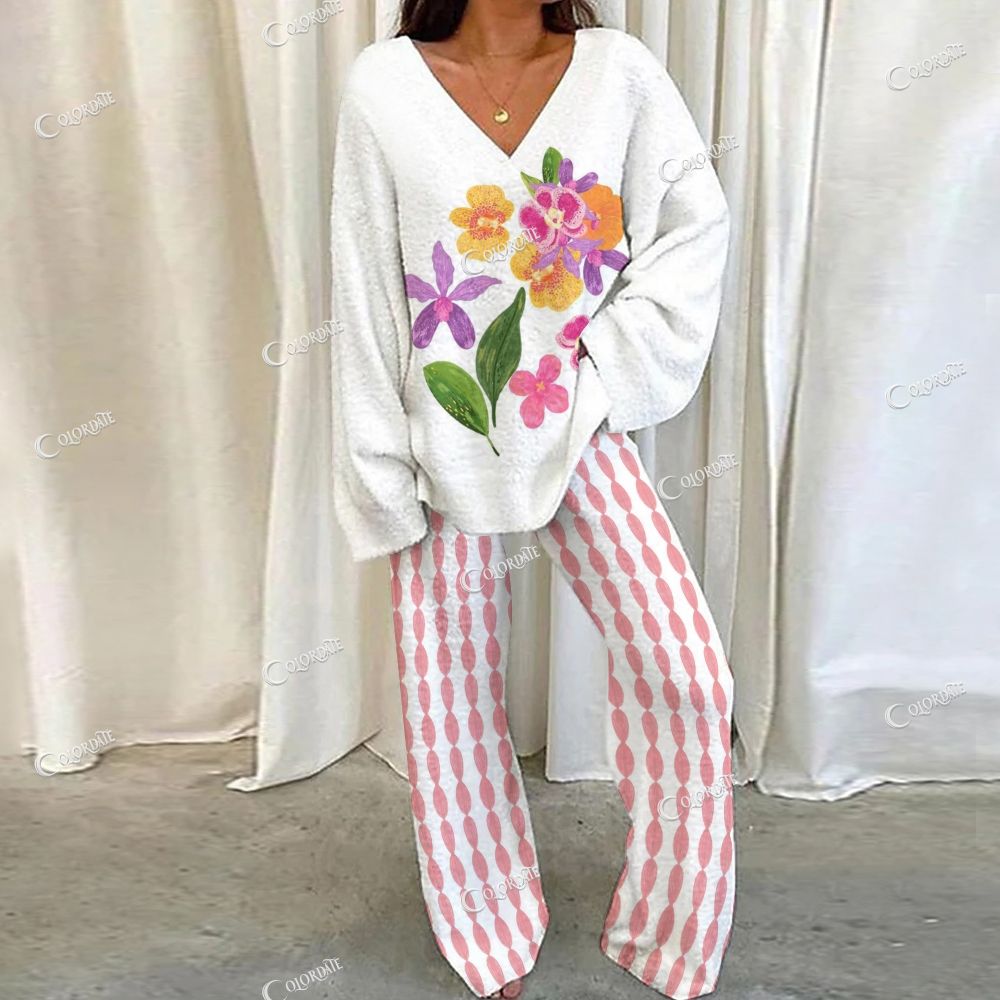 Colordate Colorful Floral Print Loungewear Set For Women