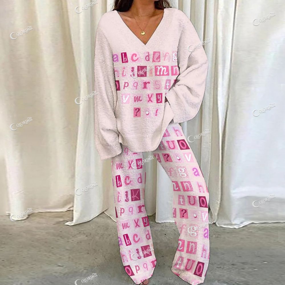 Colordate Letter Print Loungewear Set For Women