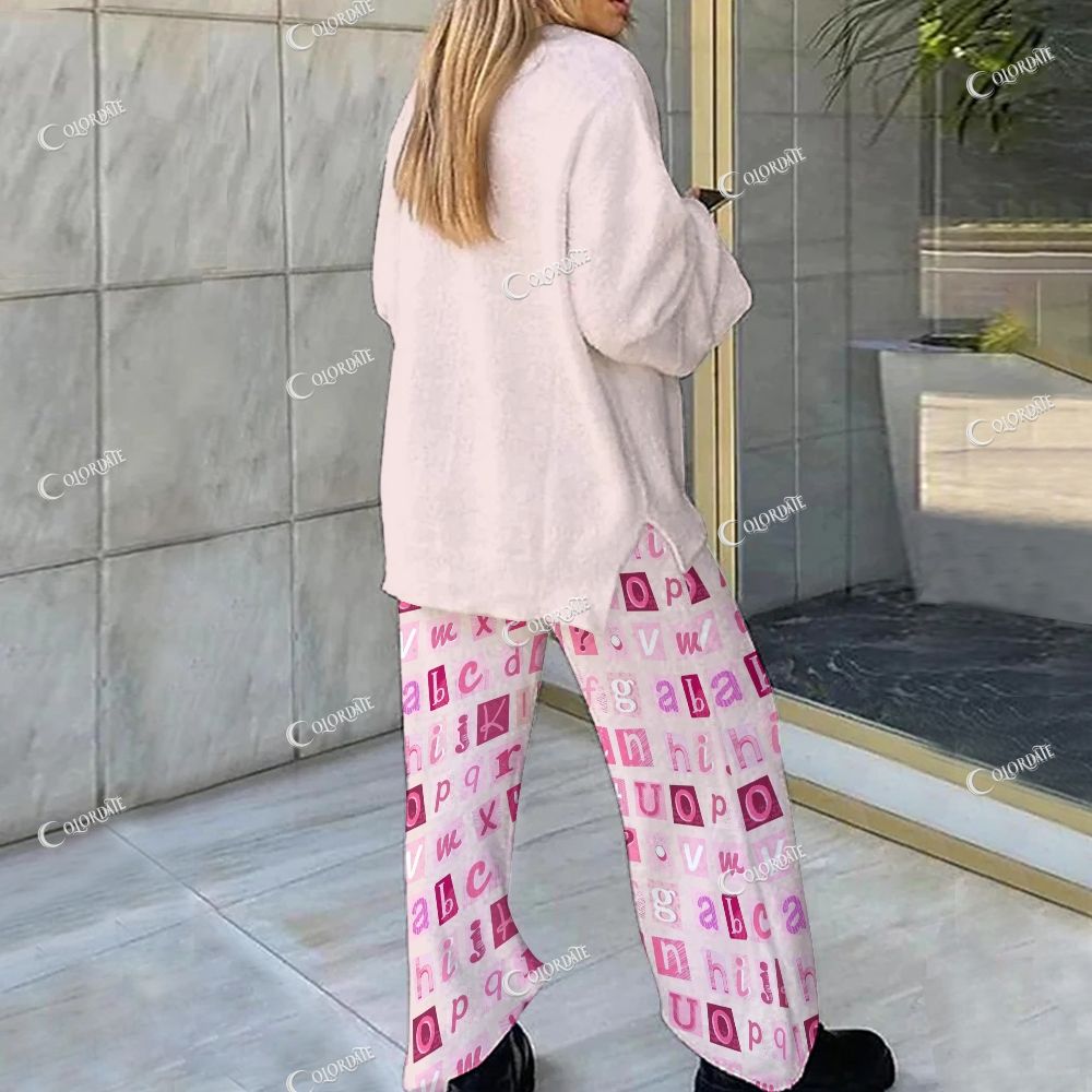 Colordate Letter Print Loungewear Set For Women